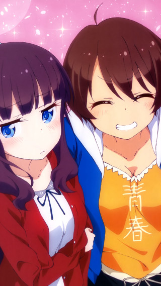Two anime girls pink background 2 - two anime girl free wallpaper