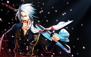 White hair sword blood cherry - white hair holding free wallpaper