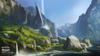 Mountain landscape waterfall sky painting - craig mullins free wallpaper