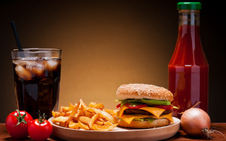Plate sandwich fries drink soda - a plate of food free wallpaper