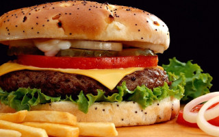 Hamburger cheese tomatoes bun fries - a hamburger free wallpaper