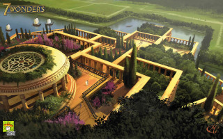 Futuristic garden circular building lake - a computer free wallpaper