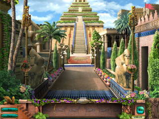 Large building staircase statue plants - egyptian art free wallpaper
