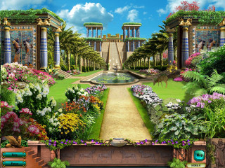 Garden fountain flowers trees nature - matte fantasy painting free wallpaper
