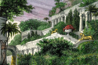 Garden lion statue building steps - matte drawing free wallpaper