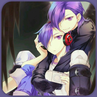 Anime couple hugging headphones camera - andries both free wallpaper