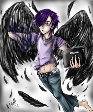 Person wings laptop drawing art - anime art free wallpaper