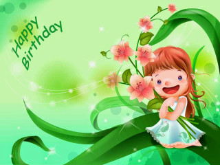Girl sitting flowery green background - flowery free wallpaper