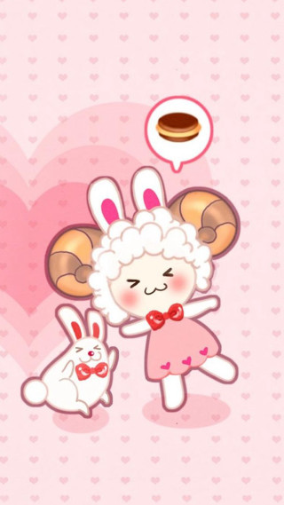 Cartoon sheep rabbit heart coffee - free love wallpaper