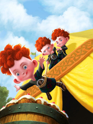 Cartoon boy girl flying cake - pop surrealism free wallpaper