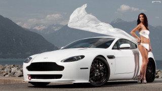 Woman white dress white car 2 - a white sheet free wallpaper