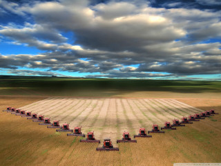 Crops field red tractors cloudy 6 - a cloudy sky free wallpaper