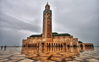Large building clock tower tiled - art noveau free wallpaper