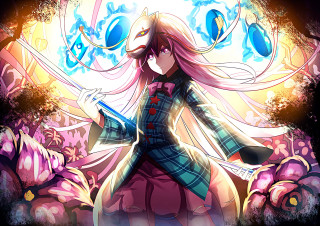 Girl long hair sword flower - long hair holding free wallpaper