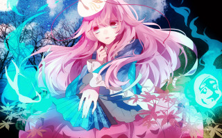 Pink hair blue dress full - a full moon and trees free wallpaper