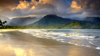 Beach mountain cloudy sky background - a mountain in the background free wallpaper