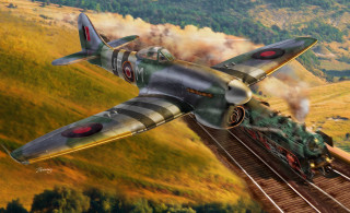 Plane train track trees background - a painting of a plane free wallpaper