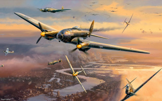 Planes flying sky city river - plane free wallpaper