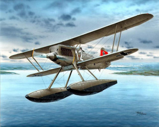 Seaplane flying ocean water red - over the ocean water free wallpaper
