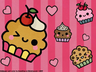 Cartoon cupcake muffin cherry pink - pop surrealism free wallpaper