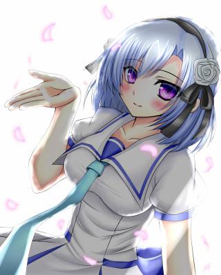 Anime girl blue hair headphones 3 - a blue ribbon free wallpaper