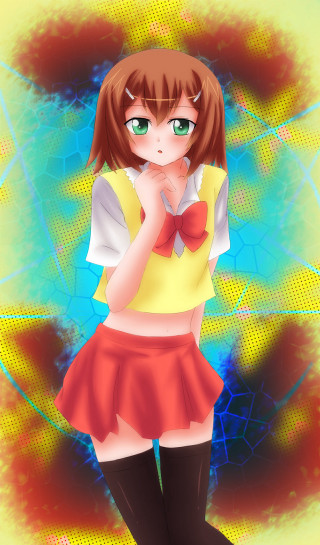 Anime girl yellow shirt red - a bow tie free wallpaper