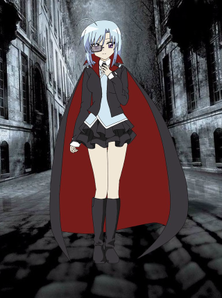 Woman cape skirt street building - dark free wallpaper