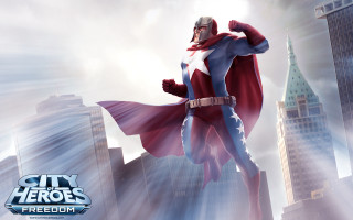 Superhero man cityscape cape skyscraper - a city skyline in the background free wallpaper