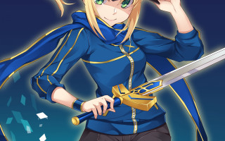 Woman blue outfit holding sword - a sword and a sword free wallpaper