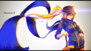 Woman blue jacket yellow scarf 3 - a yellow scarf free wallpaper