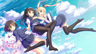 Anime girls flying arms around 2 - their leg free wallpaper