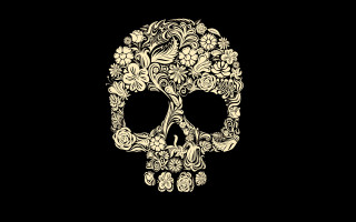 Skull flowers black background white 2 - a skull free wallpaper