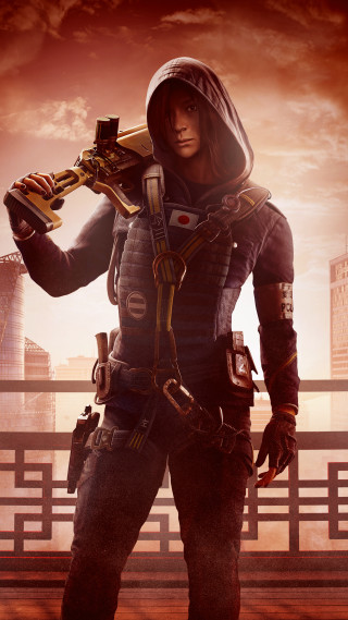 Man hooded jacket gun city - his hand and a city in the background free wallpaper
