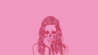 Woman skull face pink background - a screenprint free wallpaper