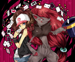 Woman red hair hat wolf - card free wallpaper