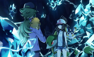 Anime characters ice crystals background - intimidating lighting free wallpaper