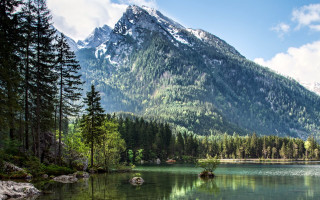 Mountain lake trees background nature - a lake in the foreground and trees free wallpaper