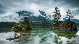Lake mountains trees clouds rocks 2 - caspar wolf free wallpaper