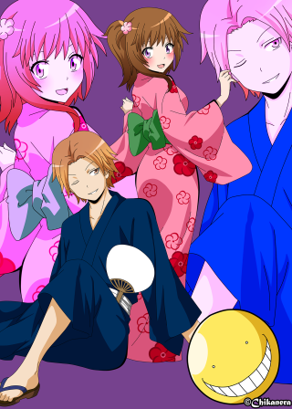 Anime characters group smiling ball - their face free wallpaper
