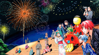People walking wooden walkway fireworks 2 - a wooden walkway free wallpaper