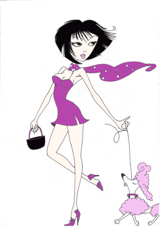 Woman purple dress poodle purse - a pink scarf free wallpaper