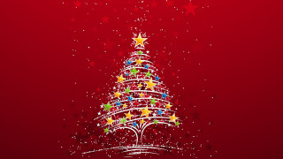 Christmas tree stars red background 6 - naive art free wallpaper for desktop