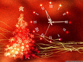Clock red background christmas tree - processed free wallpaper