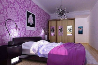 Purple bedroom white bed black 2 - ding guanpeng free wallpaper