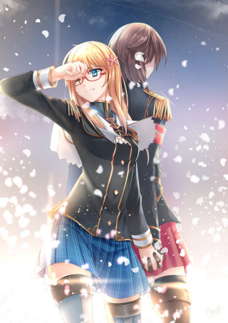 Anime girls snow arms around 3 - the snow free wallpaper