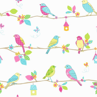 Colorful bird pattern birdhouse flowers - bird free wallpaper