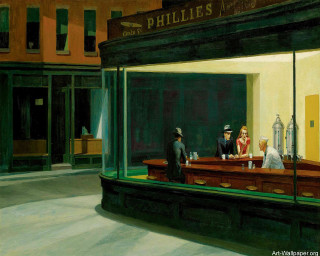 Man woman bar city night 2 - american scene painting free wallpaper