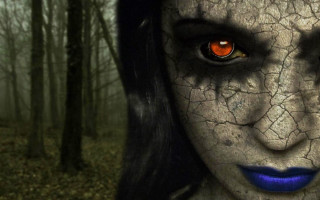 Creepy woman red eyes forest - red eye free wallpaper