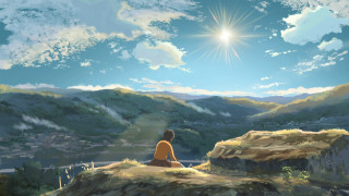 Cliff sitting person sky mountains - a cliff free wallpaper for desktop
