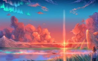 Person lake bright light side - a painting of a person free wallpaper